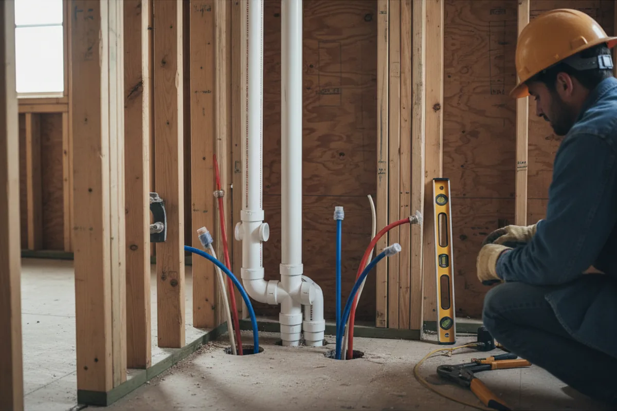 Drain and supply rough-in during Leak Detection in Carle Place